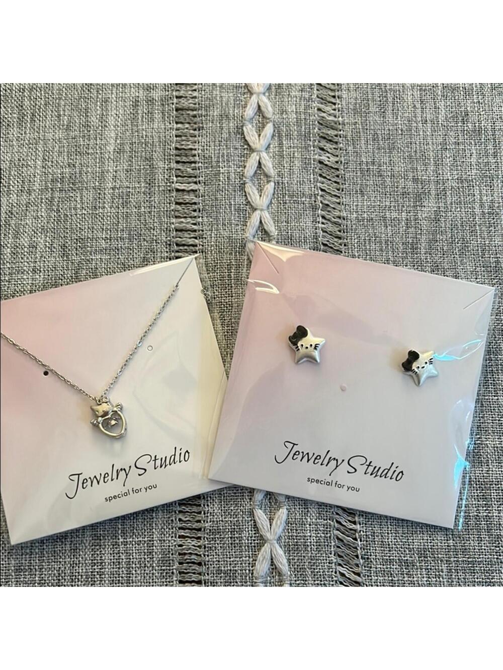Delicate Hello Kitty Necklace with Earrings